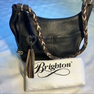 Brighton Black Leather Hobo Bag with Silver Hardware